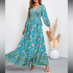 Dresses | Boho Floral Print Wrap Belted Maxi Dress | Poshmark